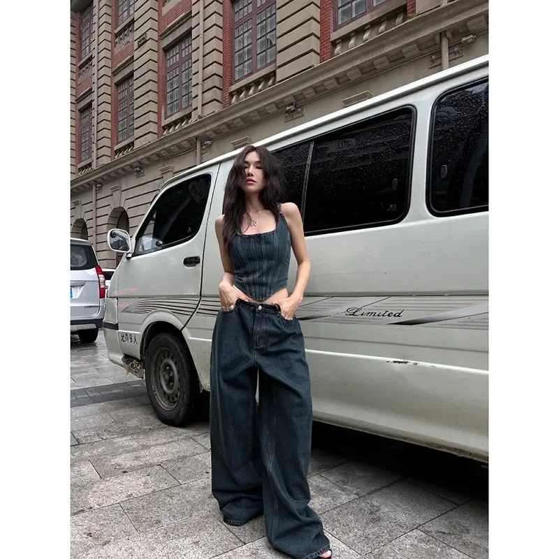 

Женские Мешковатые джинсовые брюки в стиле ретро 1920-х, винтажные свободные джинсы в стиле Харадзюку с высокой талией, модные брюки с широкими штанинами, новинка 2000