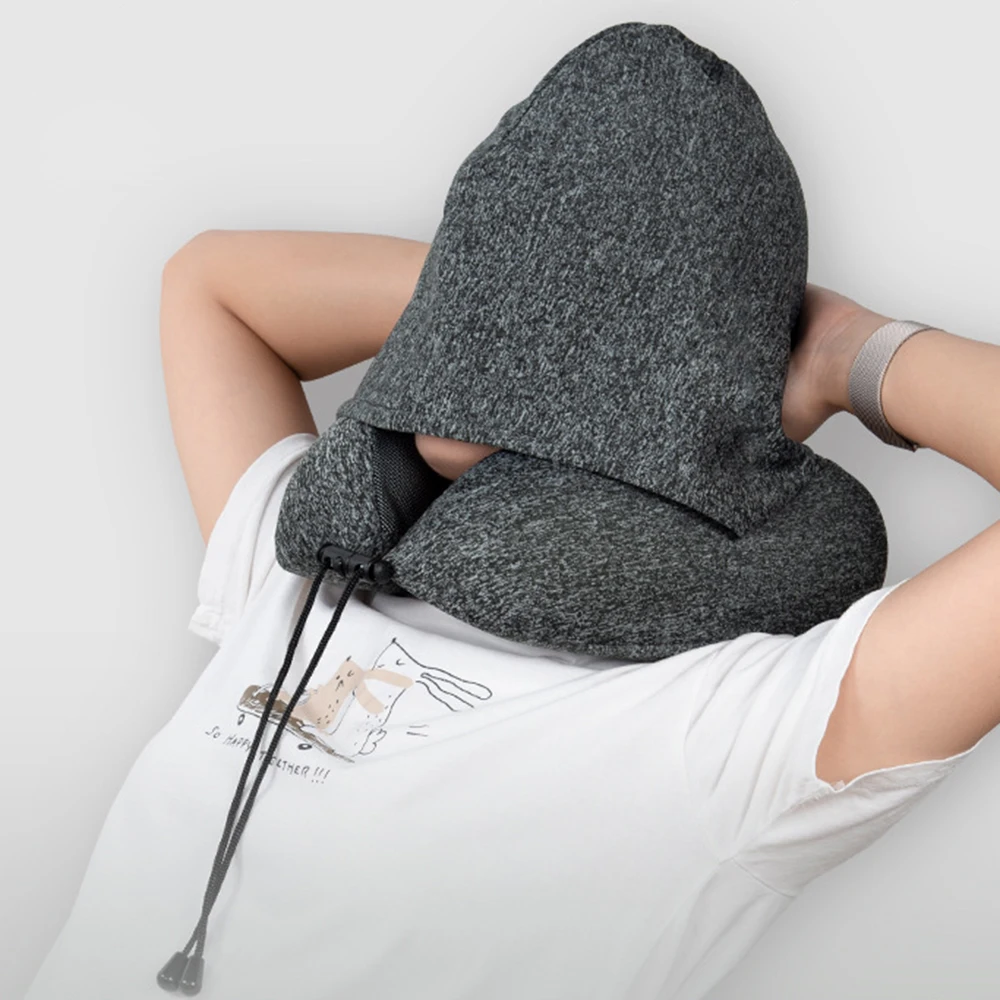 HoodieTravelPillowMemoryFoamNeckPillowsforOfficeCarsTrains