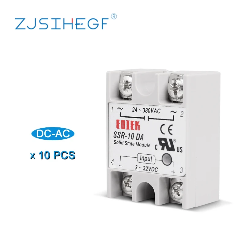 

10PCS 10A 25A 40A Module 3-32V DC Input 24-380V AC Output SSR-10DA 25DA 40DA Single Phase Solid State Relay