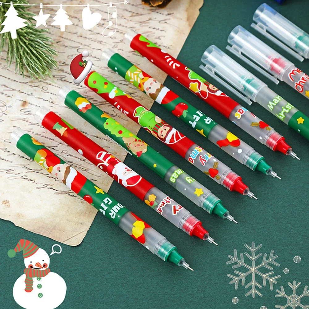 Christmas Straight Liquid Rollerball Pen 0.5mm Black Gel Pen Student Exam Writing Pen Stationery School Office Supplies