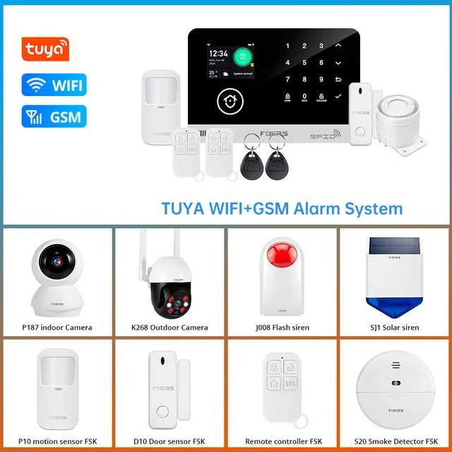 FUERS Tuya Smart  WIFI GSM G03 DIY Alarm System Smart Home Security Alarm System Ant-theft 433Mhz Burgla With Door Motion Sensor