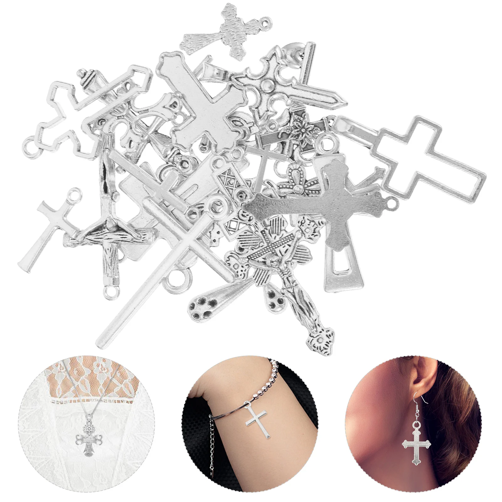 

25 Pcs Silver Necklace Cross Pendant Charms for Jewelry Making Alloy Pendants