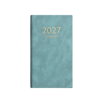 Agenda Giornaliera A6 in Pelle PU con Indici Mensili Colorati, Taccuino Tascabile 2027, Diario per Pianificazione Viaggi, per Studenti