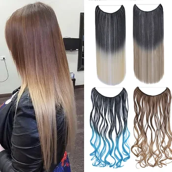 Jeedou One Piece No Clips Hairpieces Ombre Color Elasticity Invisible Wire Fish Line Wavy Synthetic Hair Extension
