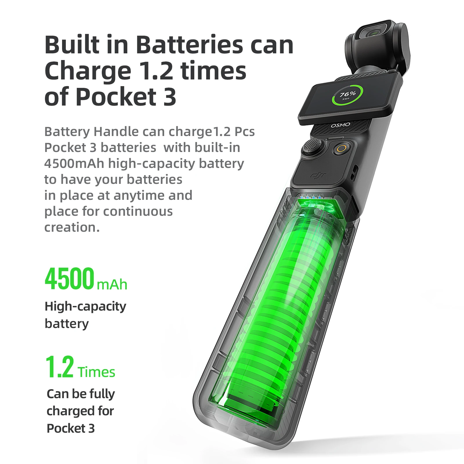 AMAGISN Battery For DJI Osmo Pocket 3 Battery Handle 4500 mAh Portable Gear For DJI Osmo Pocket3 Non-original Power Accessories 3
