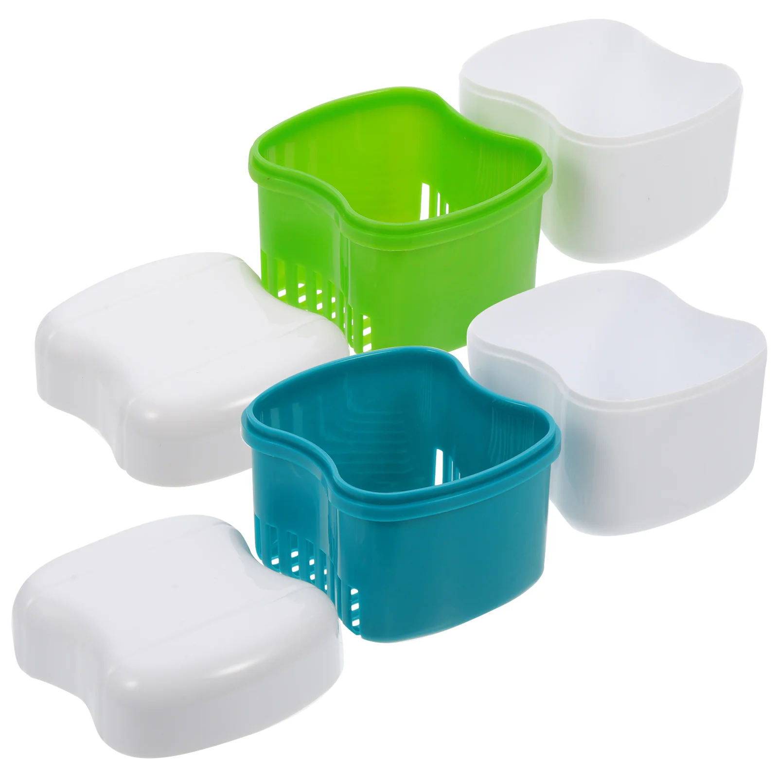 

2pcs False Container Retainer Box Denture Storage Case With Bath Cleaning Strainer, Green& Lake Green