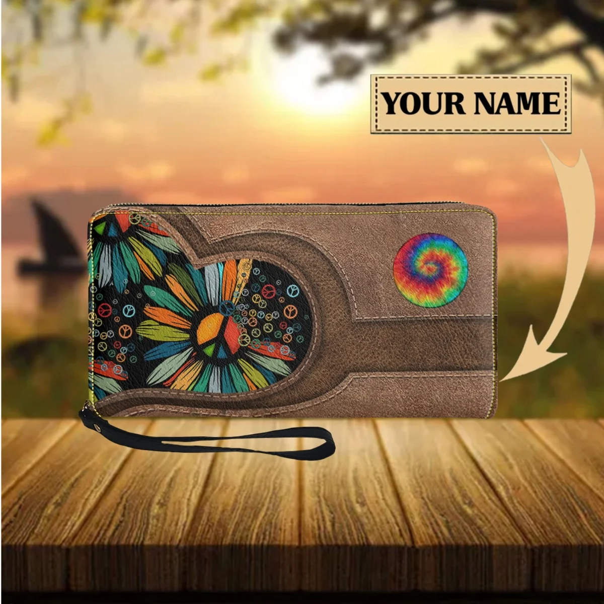 

Personalized Women's Wallet Hippie Peace and Love Multifunction Purse with Zipper Casual Card Holder Female carteras para mujer