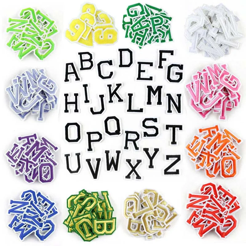 26 PCS Colorful Alphabet Embroidered Iron-On Letter Patches - Fabric Applique Sewing Supplies