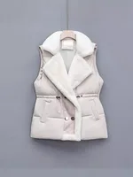 Women's Cotton Vest Waist-Cinching Suit Collar Jacket Outerwear Autumn Winter Polyester Fiber Zipper Closure Comfortable Casual