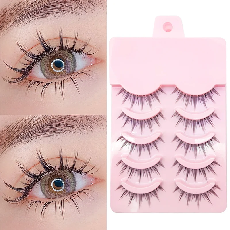 5 Pairs Manga Faux Mink Anime Cosplay Lashes – Soft Korean Style Natural Look Strip Eyelashes 2