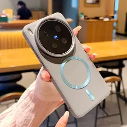 Luxury Business Lychee Grain Leather Magnetic Ring Phone Case - Shockproof Hard Shell Cover for Vivo X300 (Gray)