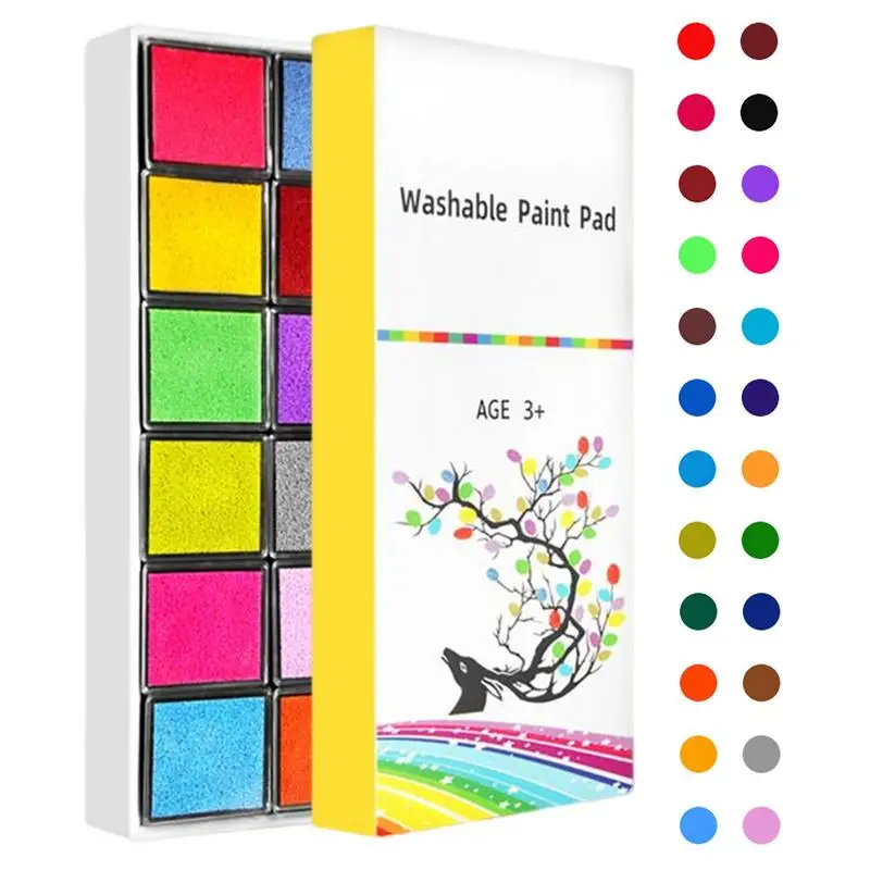 Finger Paint Pad 24 Colors DIY Ink Pad Stamp Washable Finger Painting Craft Thumb Print Stamp
