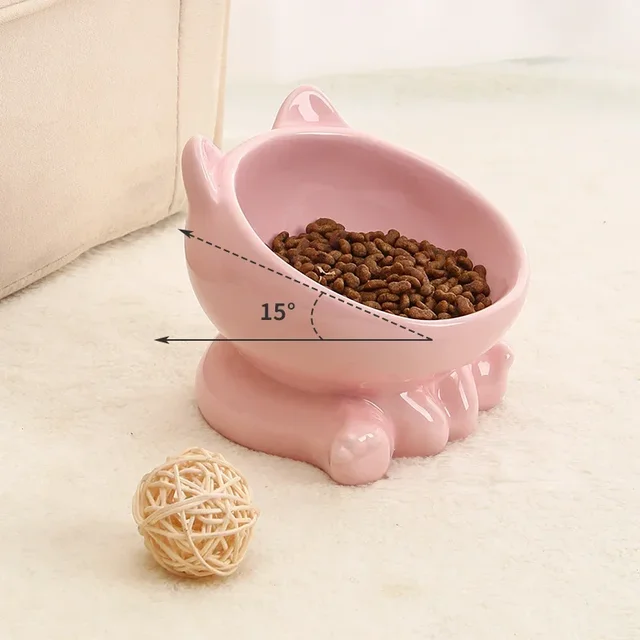 Cat Bowl Pet Accessories Ceramic Diagonal High Feet Cute Protection Cervical Spine Dog Bowl Drink Water Bowl Pet Supplies 5