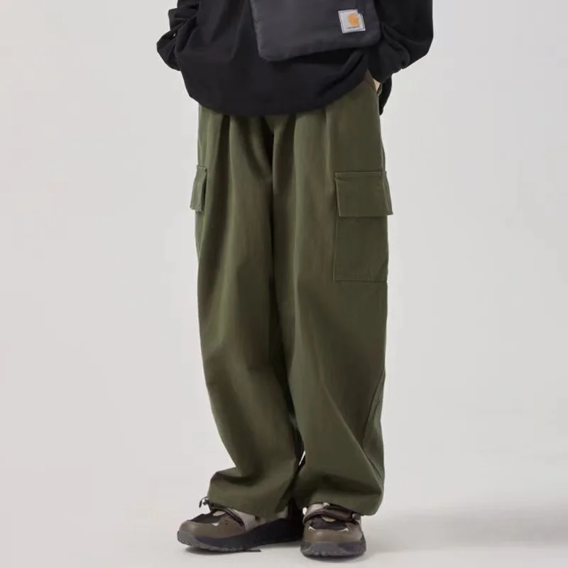 

2023 Men's Pure Cotton Good Casual Pants Fashion Trend Overalls Loose Casual Pants Elastic Waist 3 Color Trousers Size M-2XL