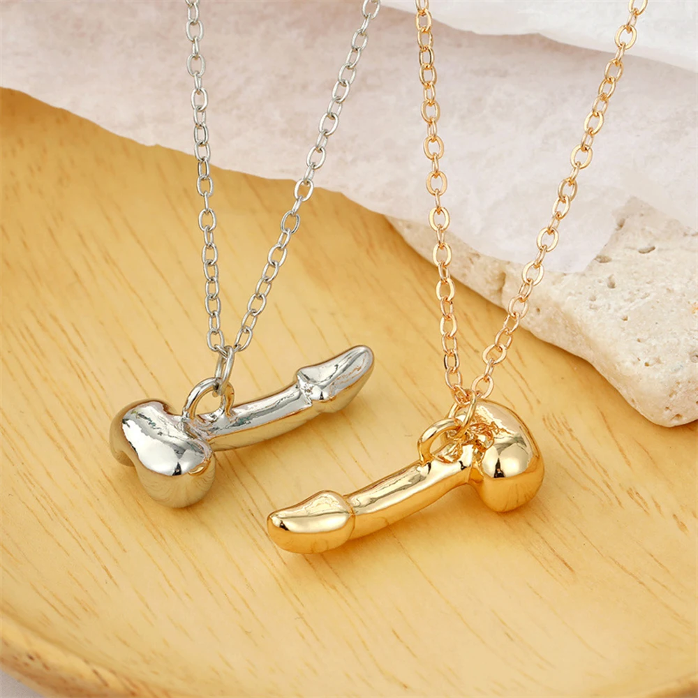 AZ Gold Silver Color Funny Men Penis Shape Pendants Necklace Alloy