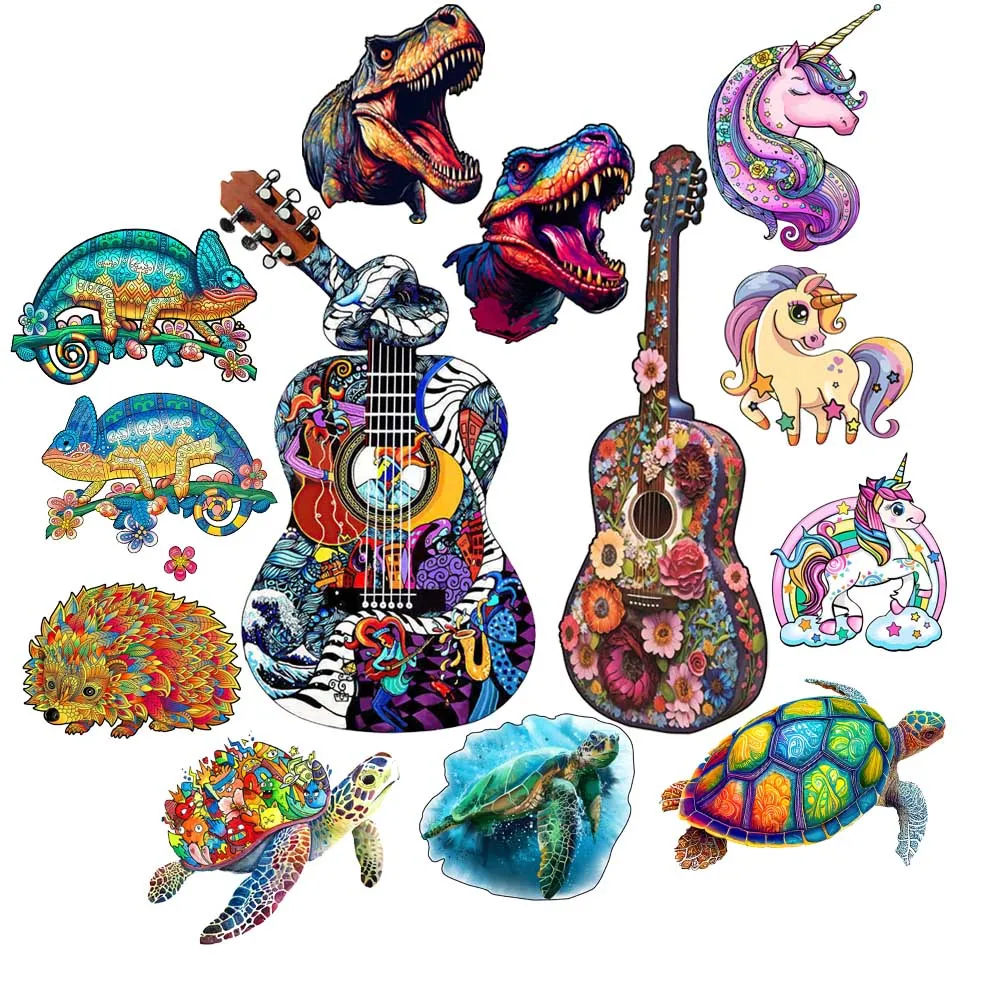 Chameleon Wooden Jigsaw Puzzles Art Unique Unicorn Animal Shaped Puzzle Diy Leisure Game For Adults Kids Family Home Decor
