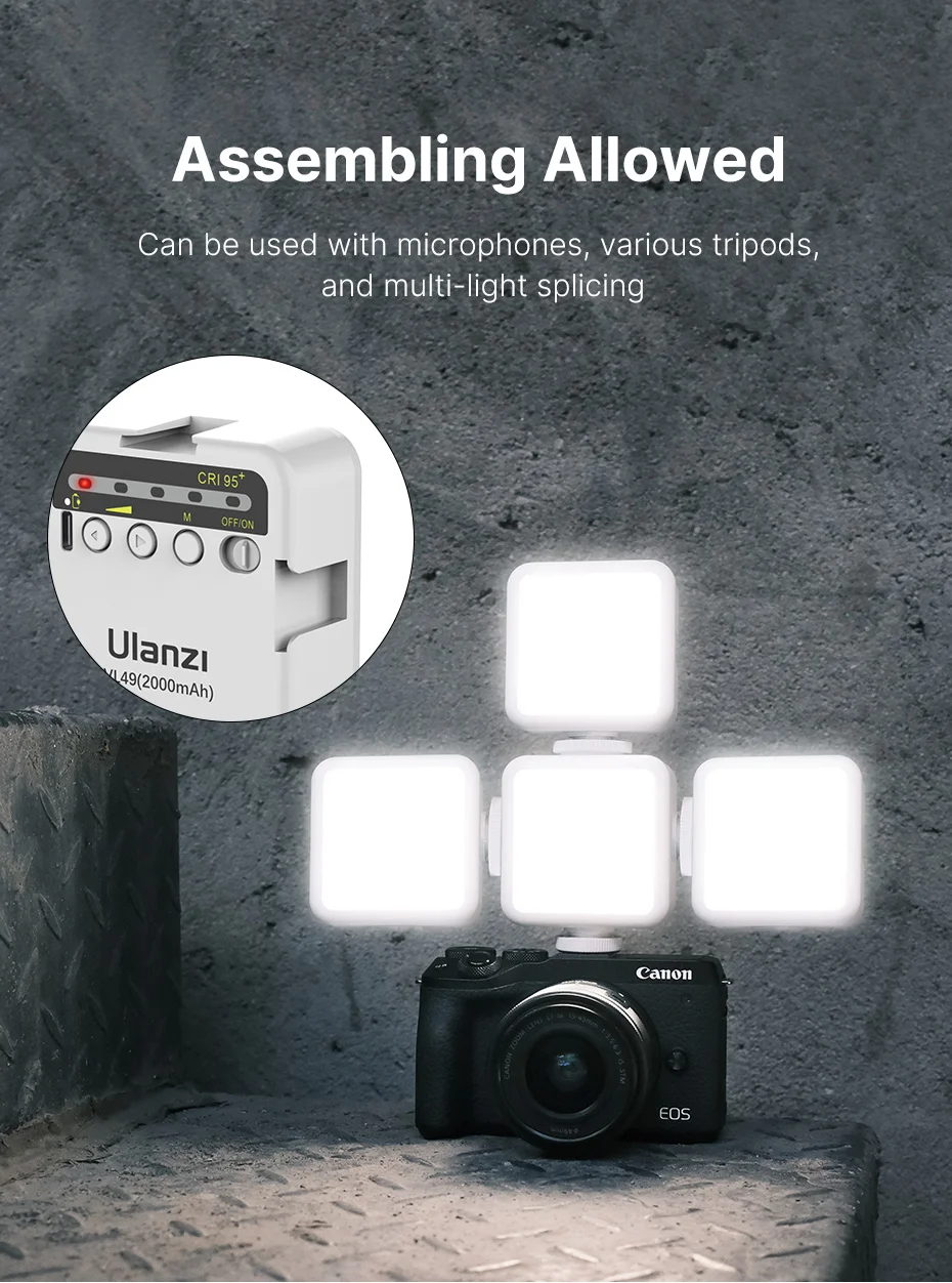 VL49 Mini LED Video Light 2000mAh CRI 95+ 5500K Portable Photography Vlogger Fil