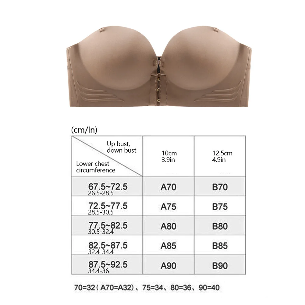 A Cup Small Breast Special Thickening Show Large Front Buckle Type Gathered Bra Bra Strapless Non-slip Back Underwear Female 6