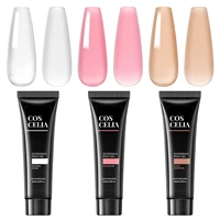 COSCELIA Poly Nail Gel Set 3 Colors 10ml Nail Extension Gel Quick Buildering Nails Gel Set White Pink Transparent Nude Glitter 2