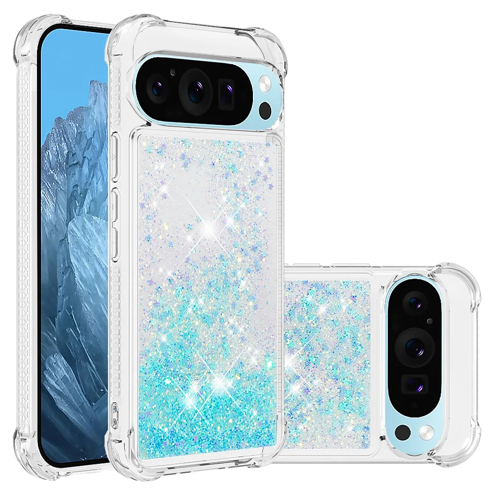 Chic Bling Glitter Liquid Quicksand Anti-Fall Phone Case with Clear Soft Back Cover
