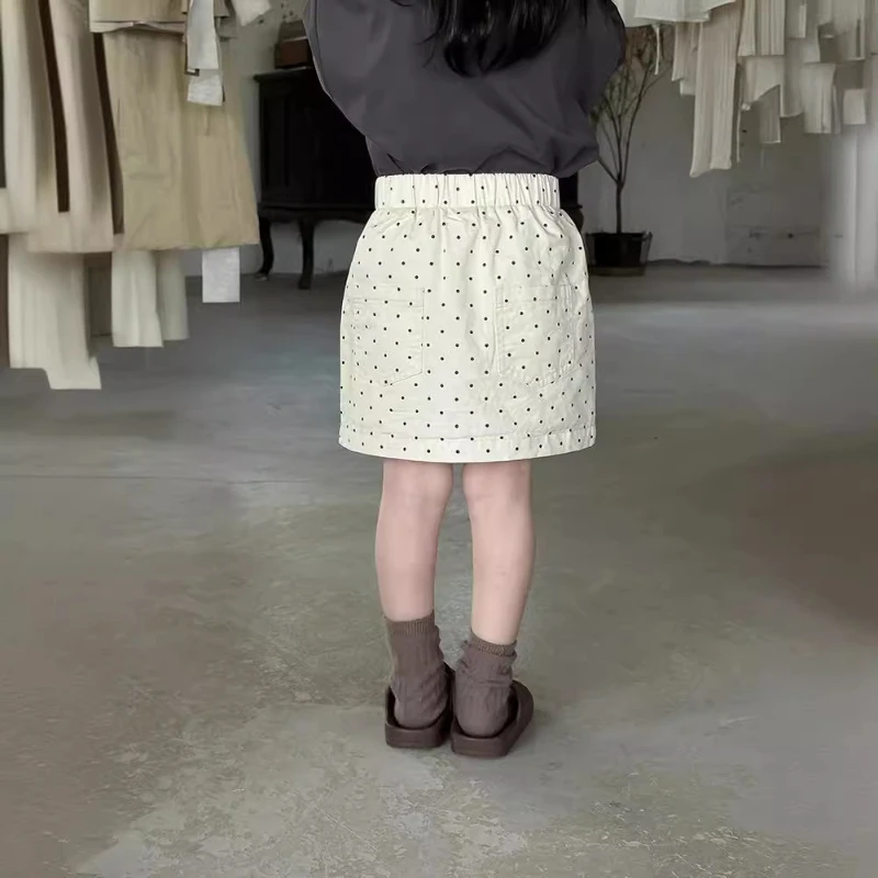 여아용 폴카 도트 가방 짧은 치마, 귀여운 한국 스타일, 여아 종아리 허리 부드러운 안전 바지, 2024 여름 신상