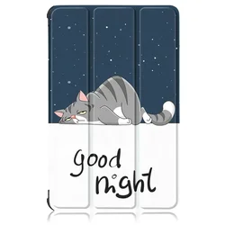 Enhanced Magnetic Stand Leather Tablet Cover with Sleep/Wake Function, Compatible with 10 - 11 Inch Tablets - S9 11 inch (Goodnight Cat)