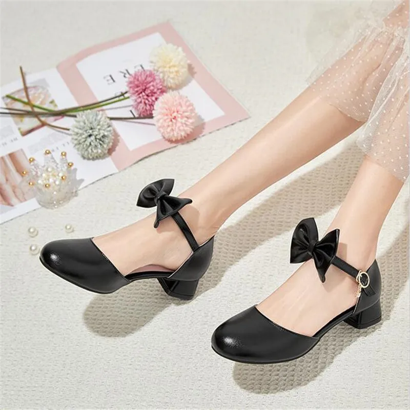 Children Girls High Heel Shoes Kids Sandals Lolita Mary Janes Shoes Sweet Bowknot Princess Party Dress Wedding Shoes Size 28-43 5