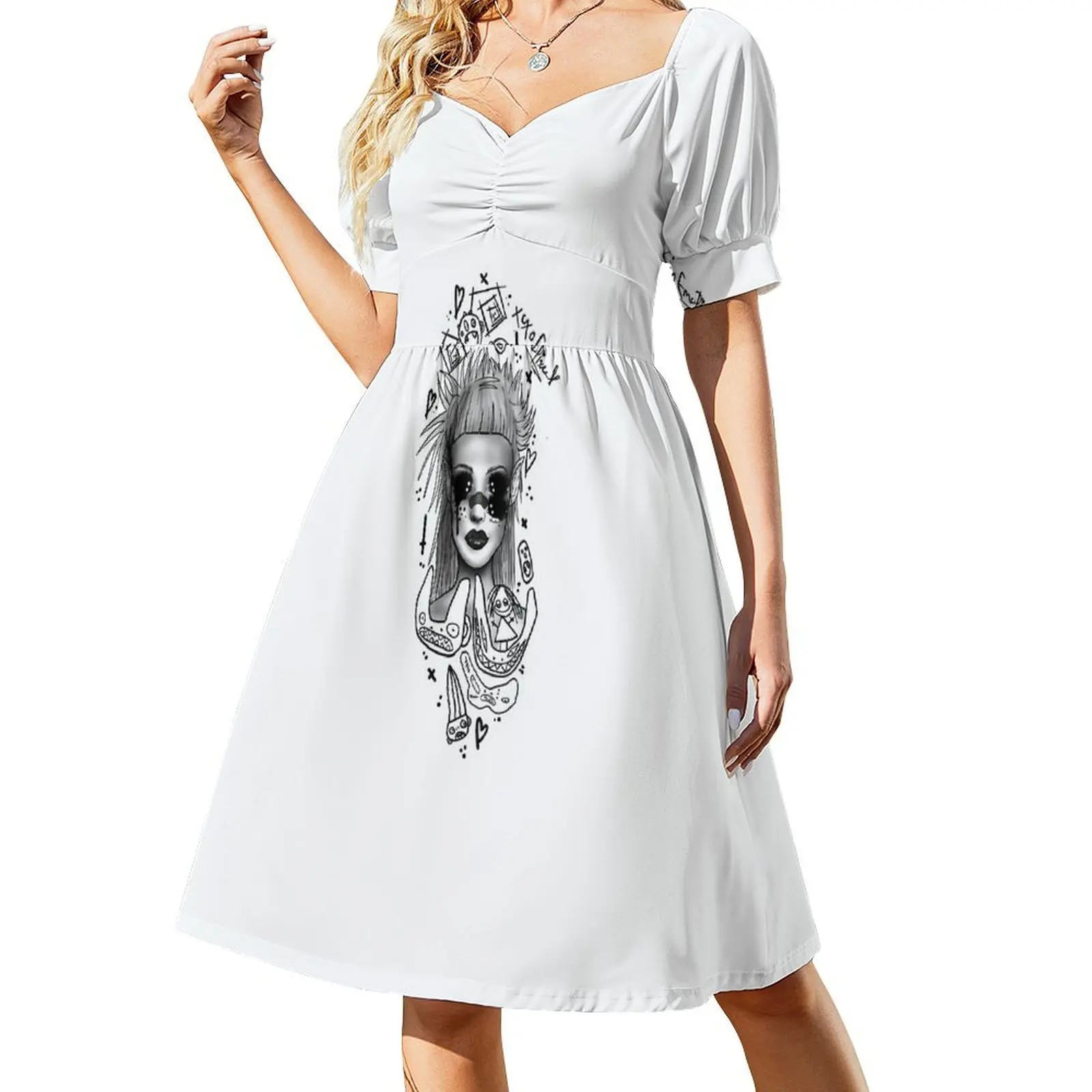 thumbnail image 1 of Vestido de manga corta con retrato de Yolandi Visser, ropa de mujer, ropa elegante coreana, novedades, 1 of 7