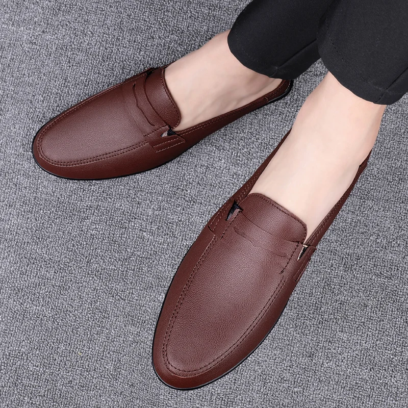Fashion Men Half Loafers Genuine Leather Slippers - Uniqwear