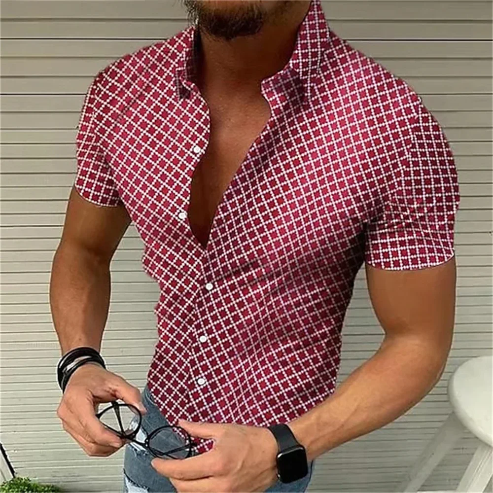 

Summer Men's High Quality Solid Vintage Plaid Shirt Fashion Casual Luxury Shirt Short Sleeve Men's Aloha shirt Top 5XL 2023