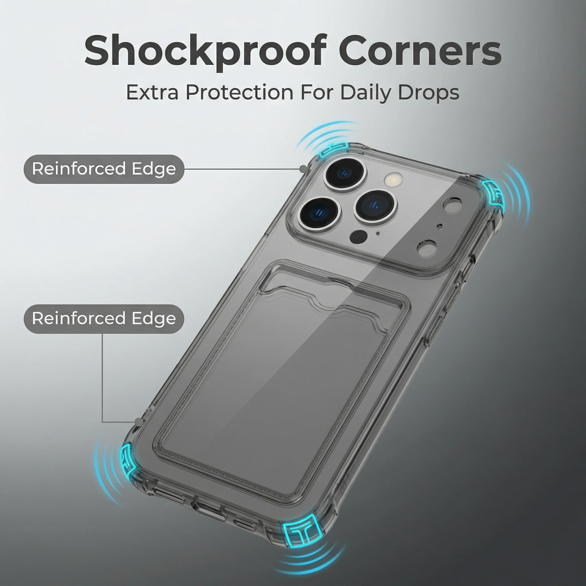 Clear Silicone Card Holder Case with Air Protection Cover