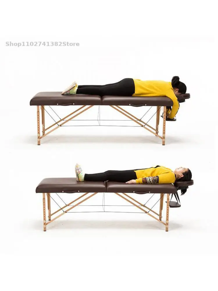 Portable Salon Fashion Wooden Leather Tattoo Beauty Spa Adjustable Two Fold Massage Table Bed With U-Shaped Pillow Patio Facial