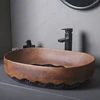 Ceramic Table Sink Bathroom Balcony Lavatory Vanity Sink Above Counter Wash Basin Countertop Vessel Sink Brown Art Basin Bowl 2