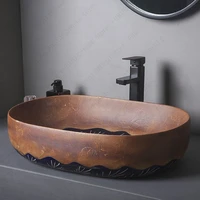 Ceramic Table Sink Bathroom Balcony Lavatory Vanity Sink Above Counter Wash Basin Countertop Vessel Sink Brown Art Basin Bowl 2
