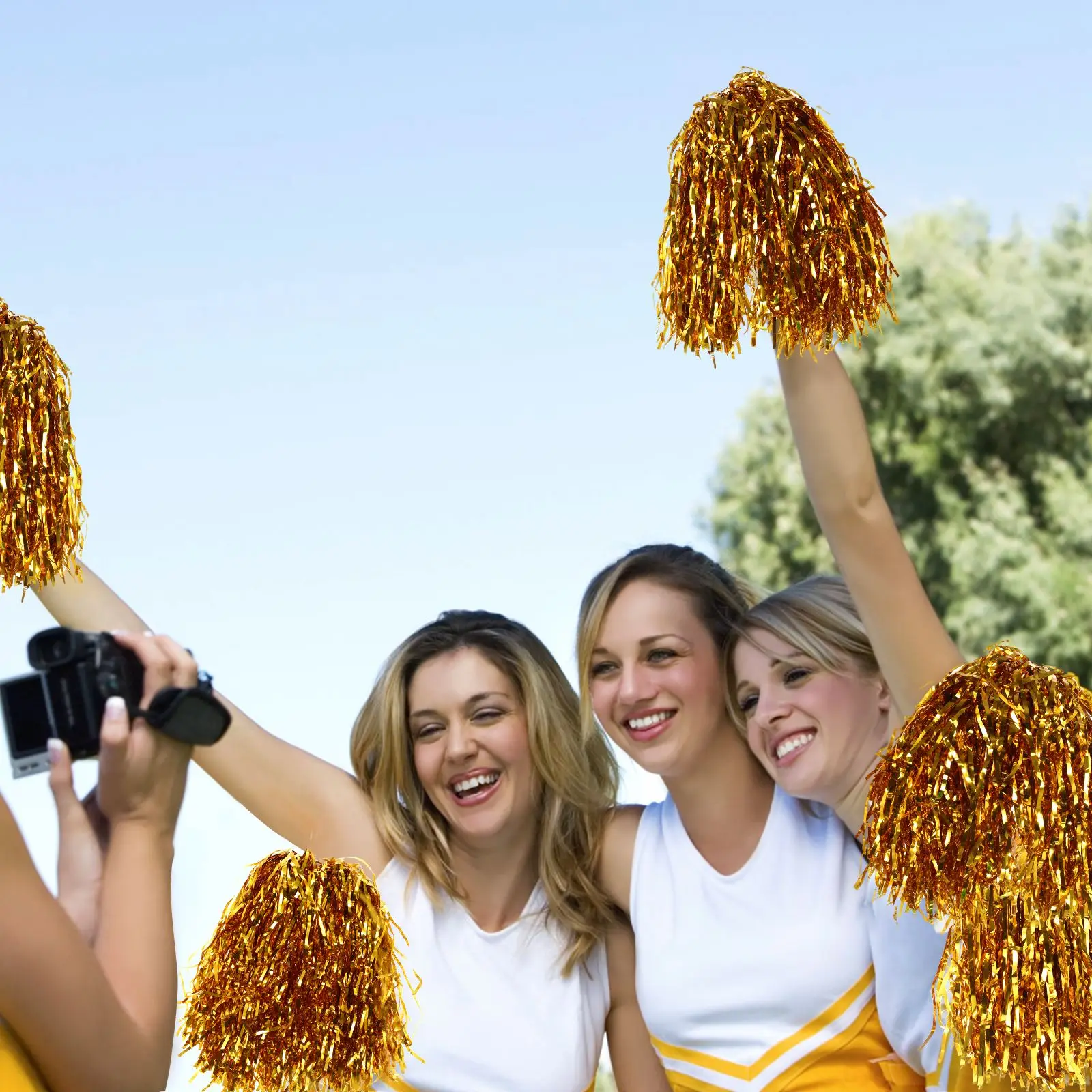 Cheerleading Pom Poms 14pcs For Kids Adults Non-Fading Metallic Streamer Pompoms Cheerleader Hand Flowers Dancing Team Sports