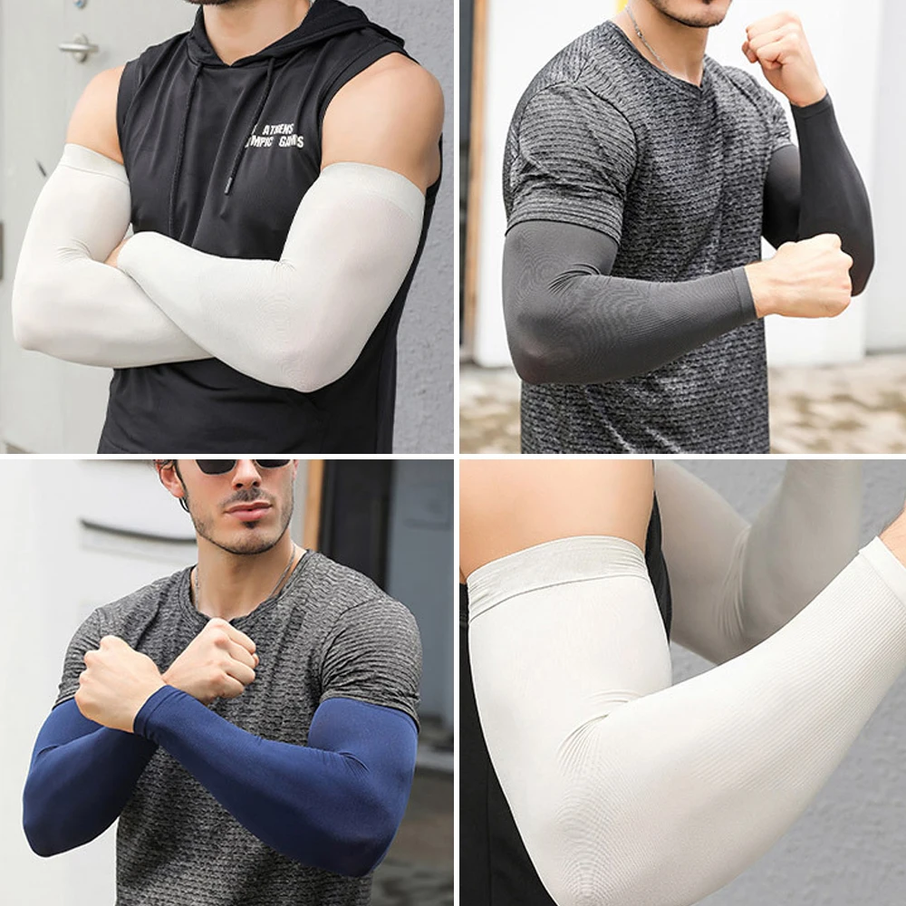 ice arm sleeves Plus Size UV Solar Men Cycling Cool Summer Ice Silk Elastic Arm Cover Driving Anti-Sunburn Cool Hand Sleeves
