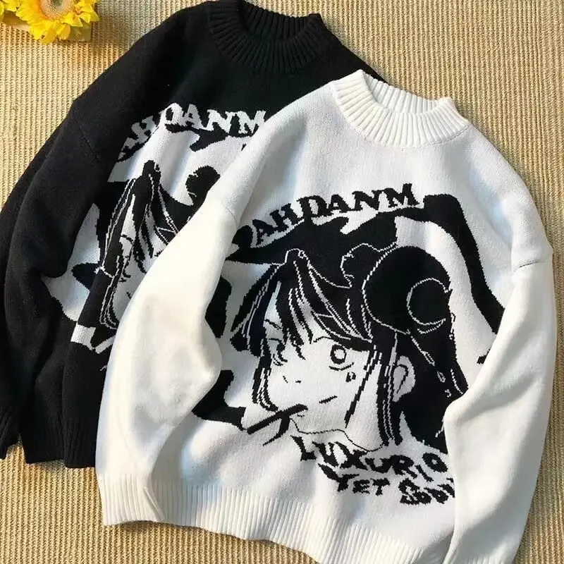 

Autumn Winter Cartoon Pattern Casual Men's Sweaters Long Sleeve Round Neck Knitted Pullover