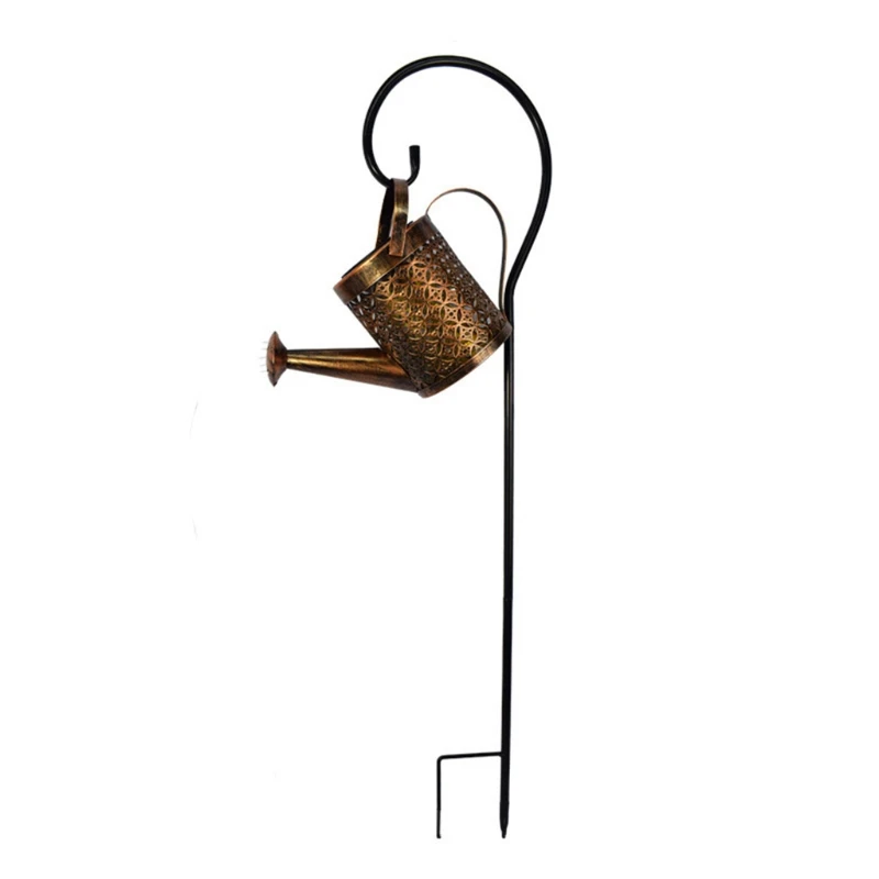 

Wrought Iron Hollow Out Lamp Metal Solar Powered Watering Can Kettle Sprinkles Fairy LED Lights String Garden Lawn Decor