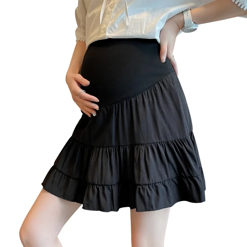 Summer Pregnant Woman Pleated Skirts Fashion High Waist Ruffles Patchwork Maternity Empired Skirt Korean Style Mini Skirts
