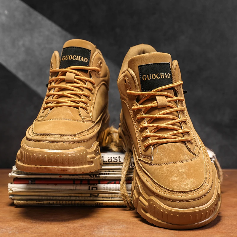 Men's Fashionable Solid Color Lace-Up Casual Shoes, Large Size Men's Shoes, Lightweight Versatile Comfortable High-Top Men's Outdoor Trendy Sneakers, Suitable for Outdoor Running, Hiking, Casual Wear, Versatile Style