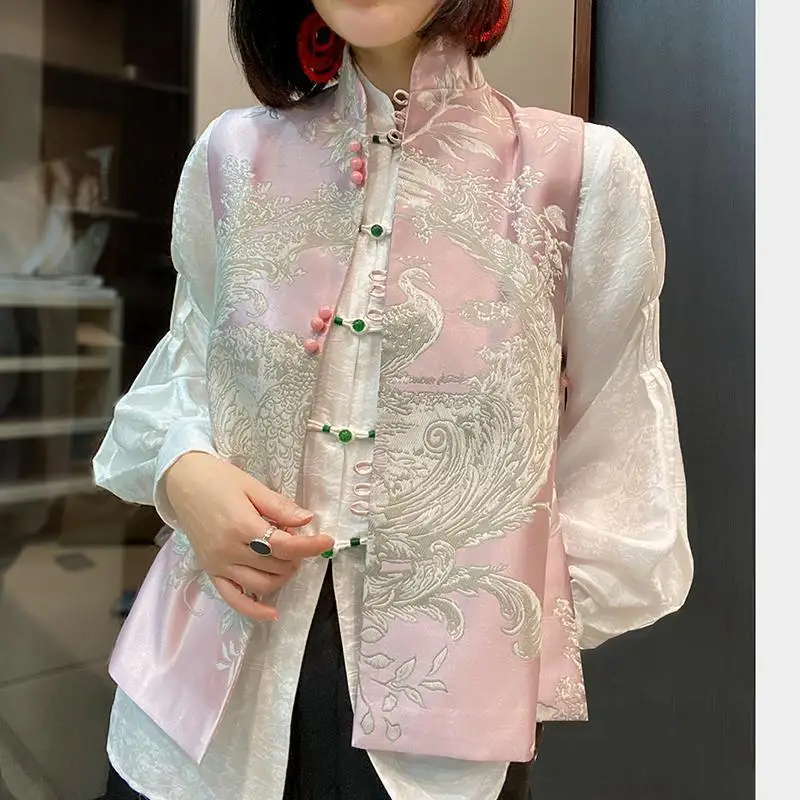 Elegant Women Vest Vintage New Chinese Style Tang Clothes Jacquard Qipao Improved Tang Vests Clothing Autumn Spring Costume images - 6