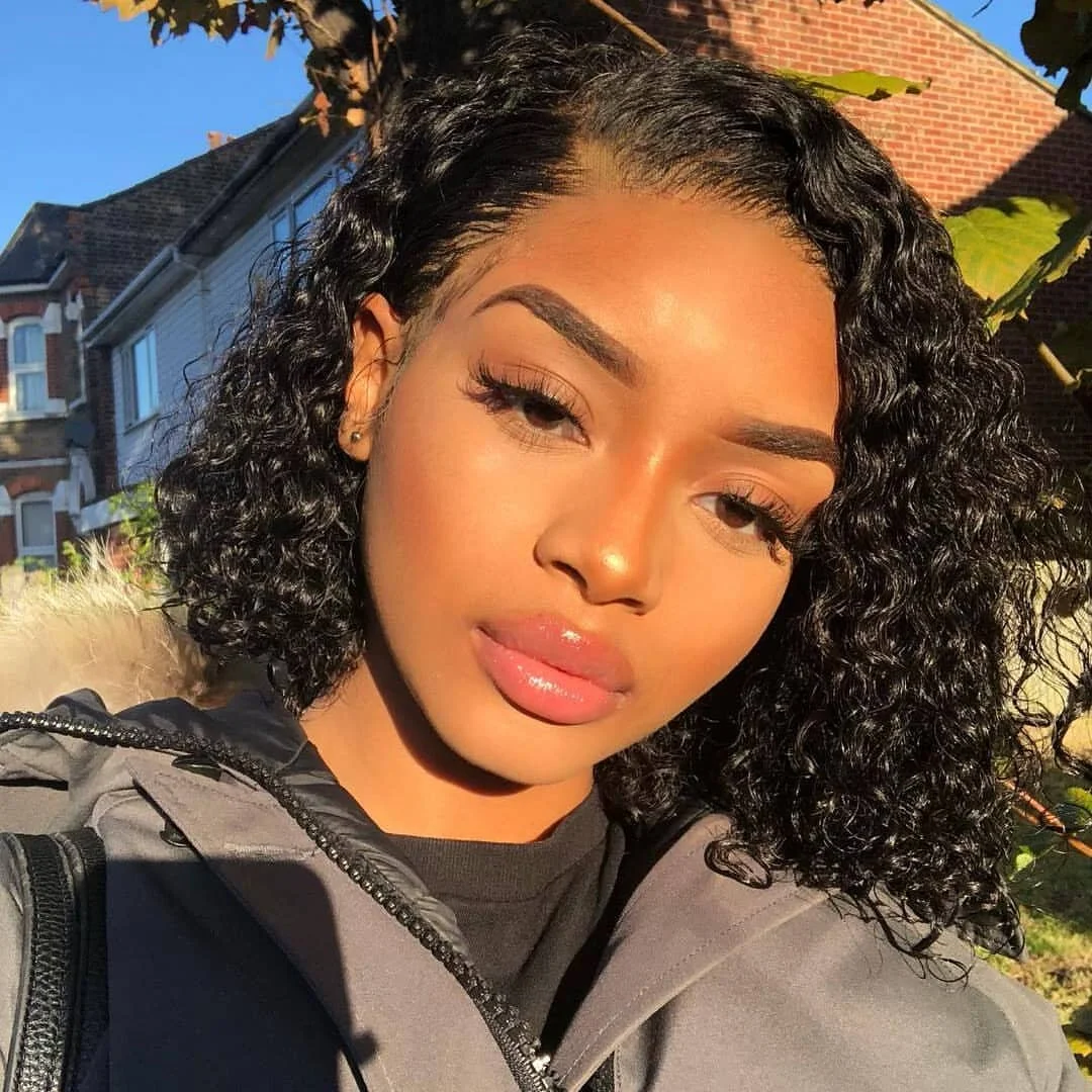 

Curly Short Bob Lace Front Wig Brazilian Deep Curly Transparent 13x4 Lace Frontal Human Hair Wig For Black Women PrePlucked Hair