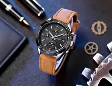 

HONMIN Mens Watches Fashion Casual Quartz Movement Multi-function Six Needles Dial Waterproof Chronograph Best Gift for Man