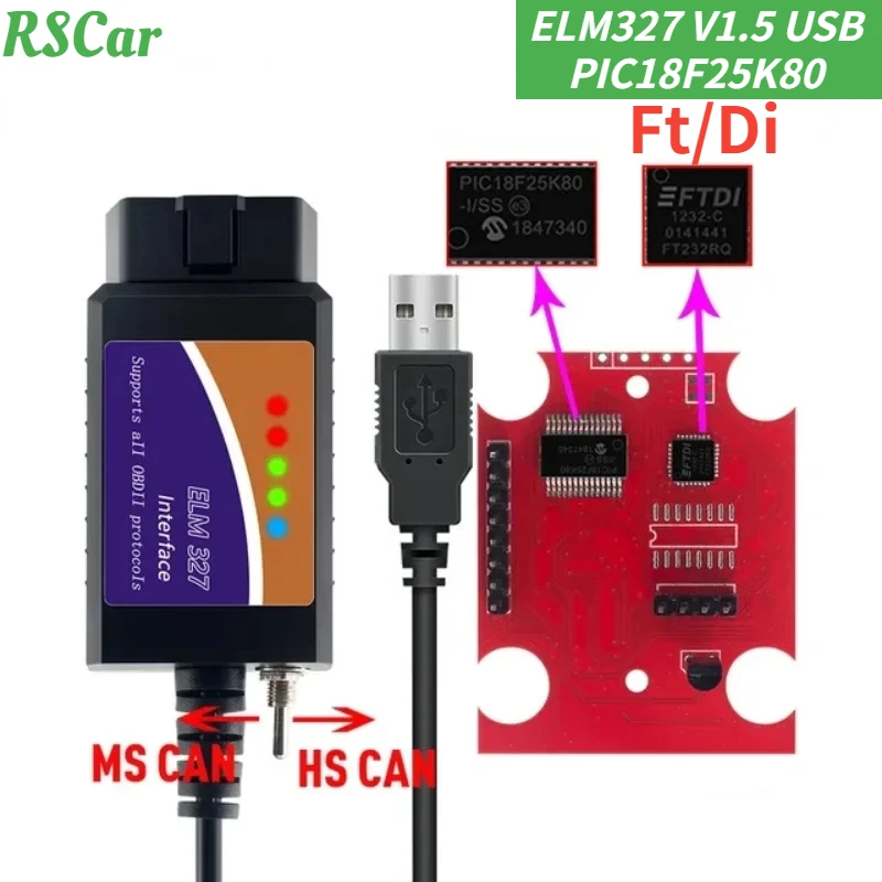 

2024 Best ELM327 USB Ft/Di with Switch Code Scanner FORscan ELMconfig HS CAN and MS CAN Super Elm327 Obd2 V1.5 Diagnostic Tool