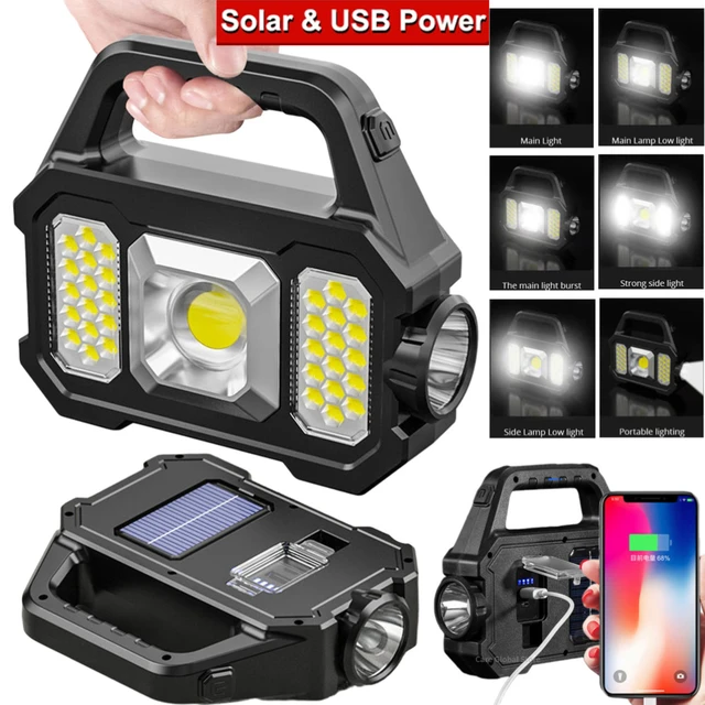 USB Rechargeable Flashlight Waterproof 6 Gear COB/LED Torch Light Portable Powerful Lantern Solar Light for Camping Hiking