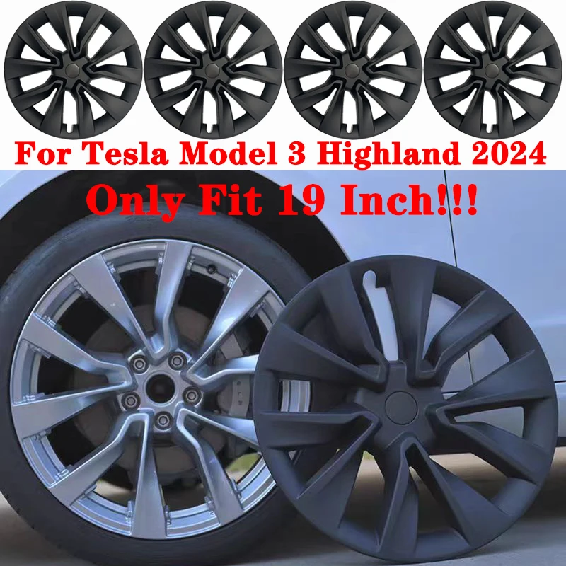 

4PCS 19 Inch Hubcaps For Tesla Model 3 Highland 2024, Full Edge Wrapping Style Wheel Covers Hub Caps Replacement Rims Protector