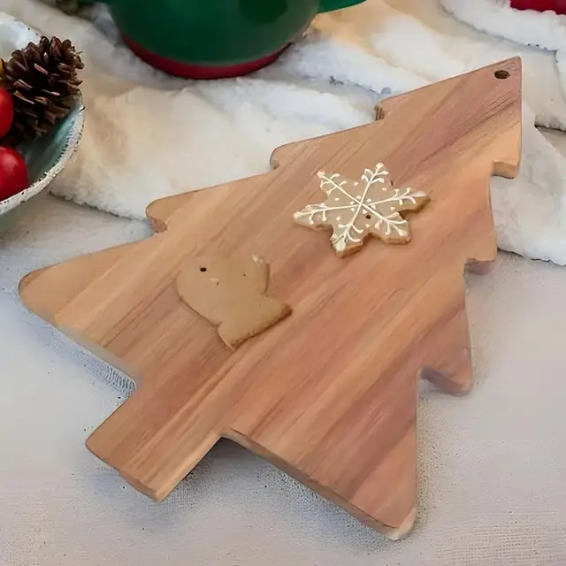 Wooden Christmas Cutting Board Wooden Charcuterie Board Kitchen Christmas Tree Cutting Board Vegetable Platter Serving Tray With 4