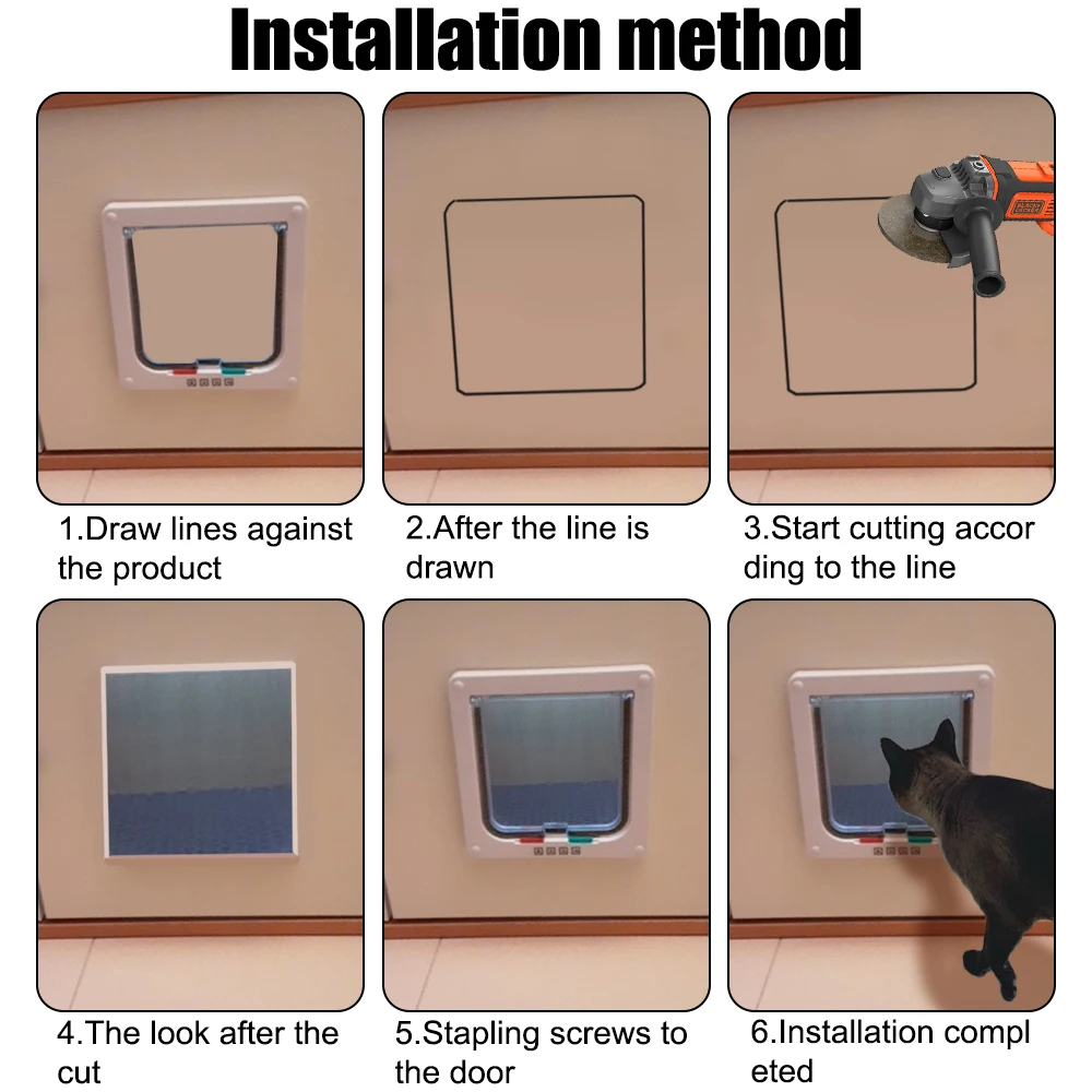 Dog Cat Flap Door With 4 Way Lock Security Flap Door For Dog Cat Kitten Puppy Safety Gate ABS Plastic Small Pet Supplies