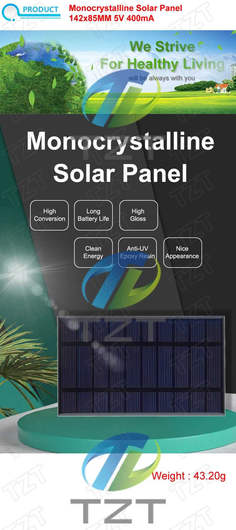 1/3 Stück Smart Electronics 400mA 5V 2W Solarzellen Solarpanel Telefonladegerät Heimwerkerbedarf 142mm*85mm Polykristallines Silizium – Detail 1