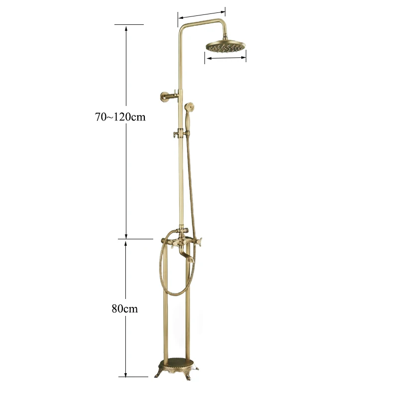 Antique Brass Floor Mounted Bathtub Faucet Free Standing Bathroom Shower Mixer Tap with Handshower 1.5~2m Rainfall Shower System 5